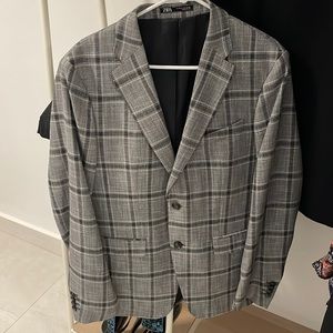 Zara Mens Plaid Check Blazer Jacket 44